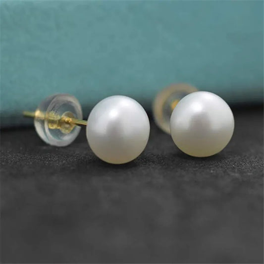 Freshwater Pearl Stud Earrings Real 925 Sterling Sliver Earring Cultured White Pearl