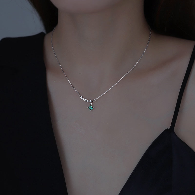 Sterling Silver Necklace Shiny Zircon Star Pendant