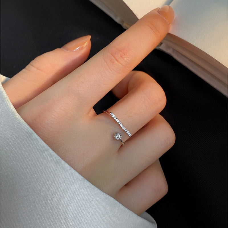 2023 New 925 Sterling Silver Geometric Flash Diamond Open Ring Fashion Personality Index Finger Ring