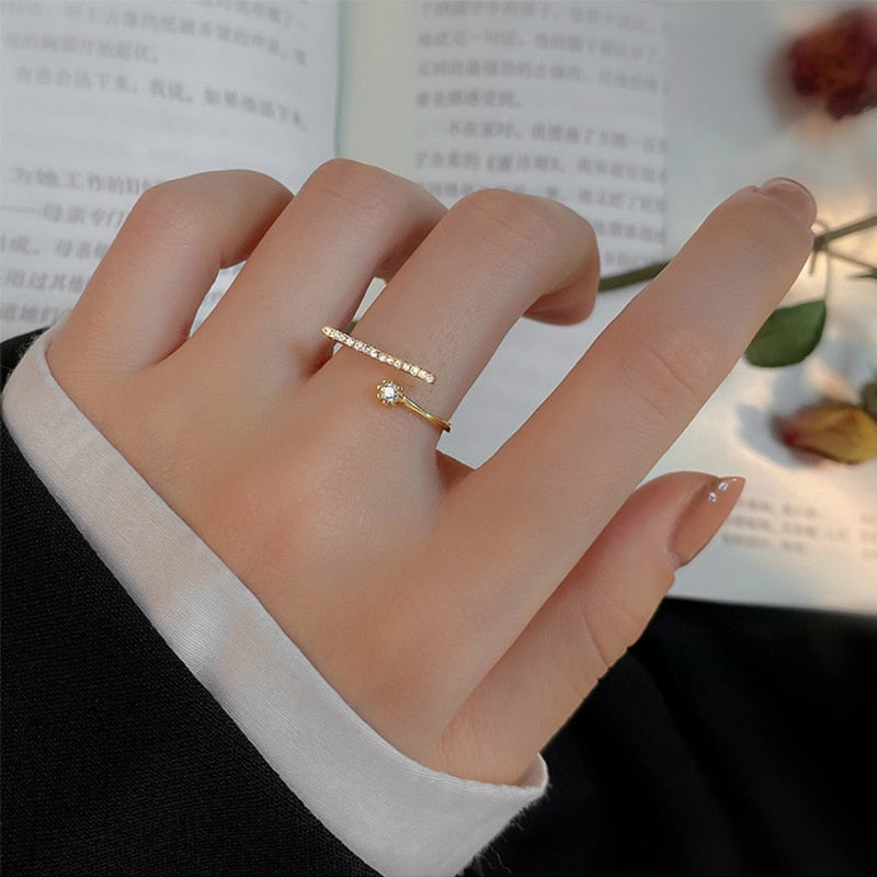 2023 New 925 Sterling Silver Geometric Flash Diamond Open Ring Fashion Personality Index Finger Ring