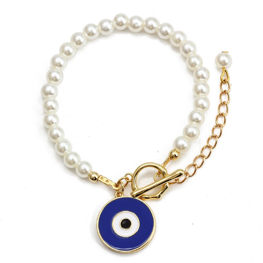 Lucky Eye Adjustable Pearl Metal Beads Bracelet Set